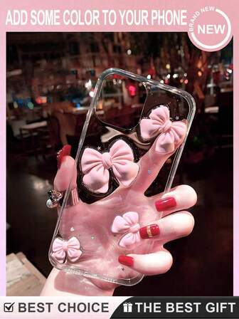 1 st. nytt glänsande rosett akryl 2-i-1 telefonskal, 3D rosett telefonskal, kompatibelt med 11 12 13 14 15 16 Pro Max, festivalpresent, tjejpresent Galaxy S23S24S25uS25 Edge vattentätt stötsäkert falltåligt reptåligt