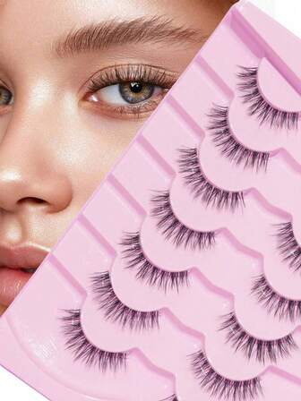 7 Pairs/Set Natural Long Curled Thick Volume Crossed Fish Tail False Eyelashes With Clear Stems, Perfect For Daily Wear, Dating, Holidays, Parties, Weddings, Work, Etc. Strip Lashes, Lashes, Eyelashes, Fake Lashes