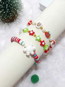 3pcs/6pcs Girls' Snowflake, Santa Claus, Star Shaped Polymer Clay Beaded Charm Bracelet, Suitable For Christmas Party, Best Friends, Sisters, Assorted Polymer Clay - Multicolor - View 10