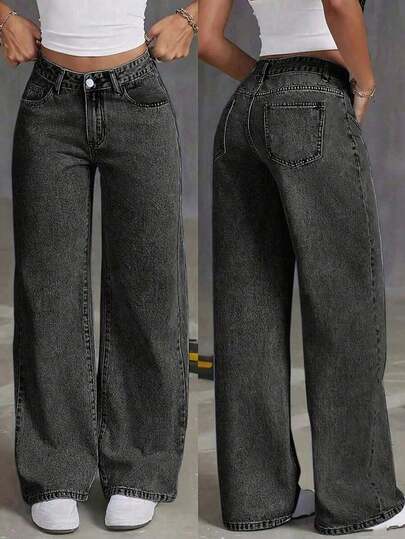 DH Teen Girl Solid Color Minimalist Straight Leg Jeans