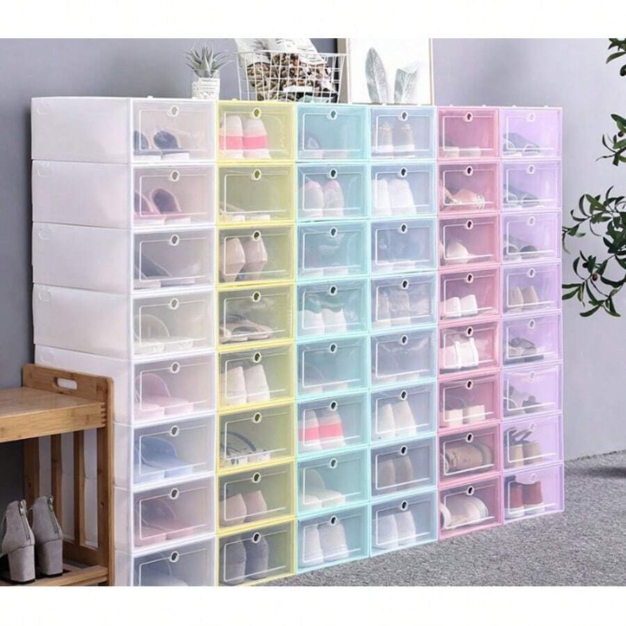 Caja de zapatos transparente gruesa, organizador de zapatos, caja de almacenamiento de zapatos a prueba de humedad y polvo, gabinete de zapatos estilo japonés, estante para zapatos, caja de almacenamiento de zapatos con cajones de plástico minimalista, gabinete de zapatos estilo japonés, estante para zapatos - Multicolor - Ver 1