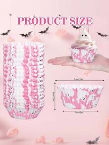 50/100pcs Halloween Pink Ghost Cupcake Liners, Heat-Resistant Cake Cups, Grease-Proof Baking Cups, Cupcake Wrappers For Halloween Party Cakes And Desserts - Pink - View 2