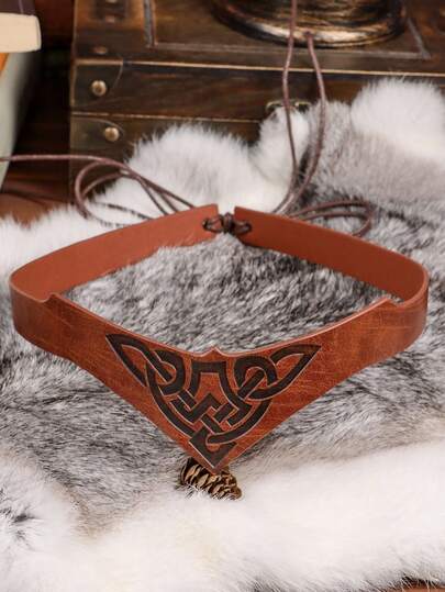 1pc Vintage Leather Headband, Medieval Headpiece, PU Leather Round Ring Renaissance Viking Warrior Crown, Unisex