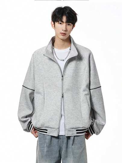 スポーツウェア トラックジャケット メンズ 長袖 パーカー スタンドカラー ビッグシルエット 無地パーカー ジップアップパーカー トップス はおり カジュアル 運動着 春服 秋服 ゆったり