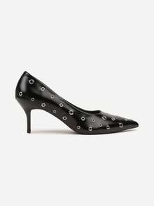 Vices Leather Studded Stilettos - Black - View 3