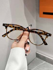 Fashionable Transparent Lens Glasses, Tortoise Shell Color Hot Girl Campus Style, Fashionable And Retro, Suitable For Daily Life, Office, Reading, Watching TV, Games, Mobile Phone Decoration - 玳瑁 - 查看 8