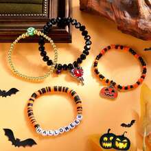 MDFUN Halloween Beaded Bracelets Pumpkin Spider Ghost Charms Bracelets BOO Happy Halloween Stretch Bracelets Set Holiday Gift