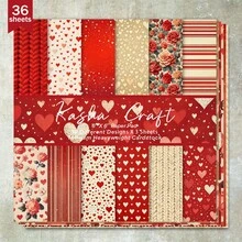 36 Sheets 6inch (Valentine's Day Red Rose Heart Stripe Background) Scrapbooking Paper, Suitable For Bullet Journals, Collages, Cards, Scrapbooks And Crafts - Red - View 1