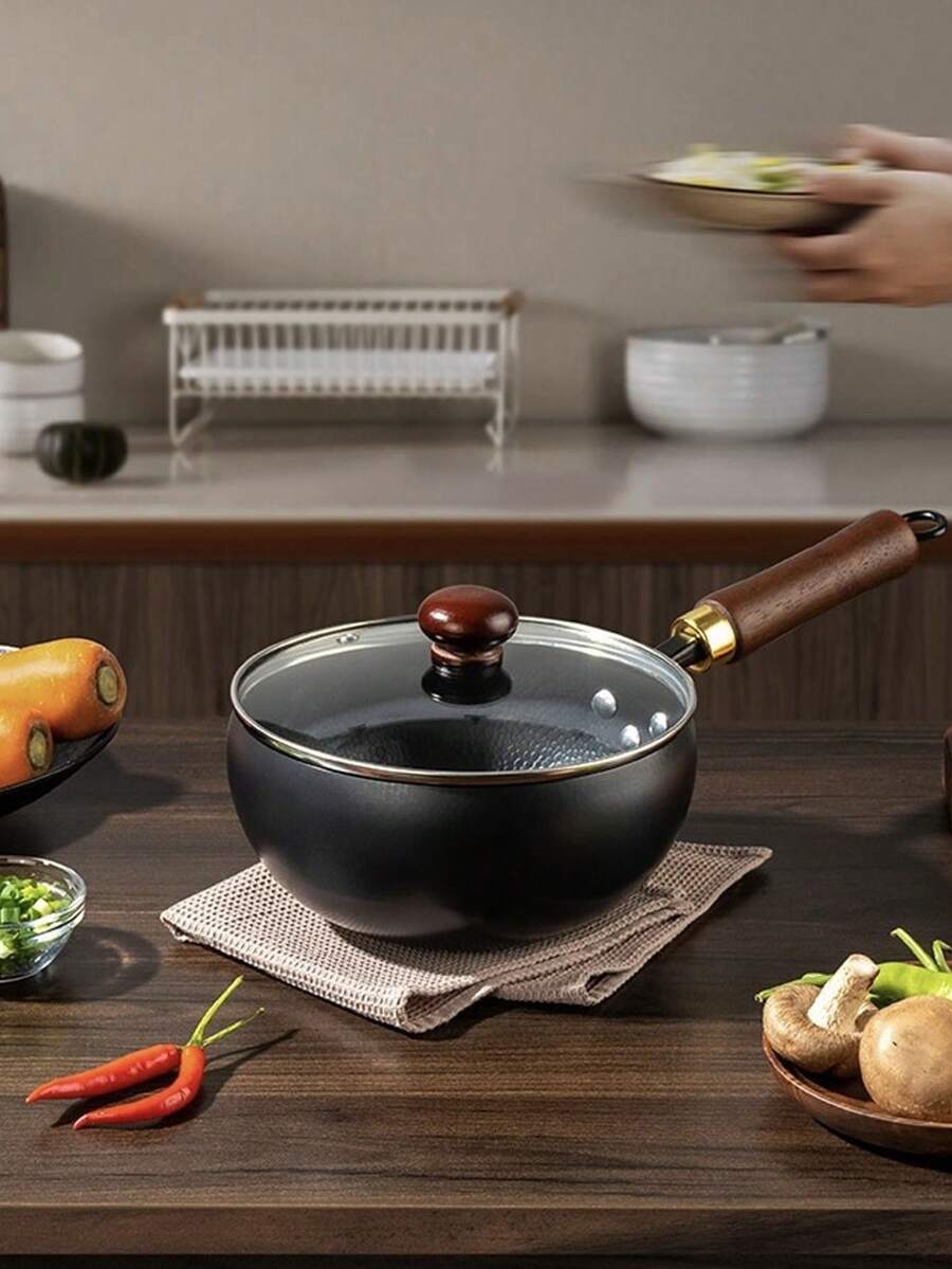 1 pieza Olla de hierro fundido sin revestimiento con tapa, olla de hierro de estilo chino de gran capacidad antiadherente, sartén multifuncional, apta para hervir sopa, saltear, calentamiento uniforme, aplicable a cualquier estufa, adecuada para hotel, restaurante, camping al aire libre, picnic, regalo