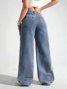 Jeans que sobreviven a 10 tacos al pastor Mezclilla Anchos Jeans Pierna acampanados Talla Grande para Mujer Cintura Alta Elásticos Pantalones Larga Duración y Suelta - Azul - Ver 2