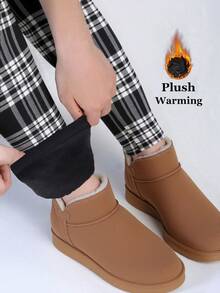 1 Pack Women's Plaid Thermal Lined Leggings, Black & White, Elastic Skinny Pants, European & American Fashion, Casual & Elegant, Slimming, Warm & Comfortable For Home, Yoga, Fitness, Outdoor, Casual Wear, Gifts