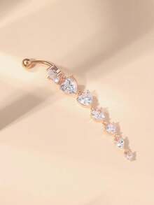 1入長心形AAA立方氧化鋯臍針，帶流蘇吊墜，肚臍穿刺首飾