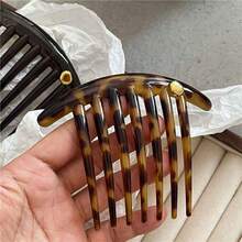 1个豹纹复古亚克力侧梳，多功能半圆形刘海发夹，女士发饰，婚礼，梳子，发梳，发饰，头部饰品 - 彩色 - 查看 7