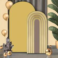 1 buc/65 buc fundal 2D plat, strălucitor, cu grilă neagră și arc de linie aurie, fundaluri pentru decorarea zilei de naștere, aniversării, nunții, absolvirii și petrecerii burlacilor (suportul nu este inclus)