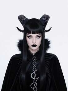 恶魔角头饰角色扮演头饰哥特式动物羊魔鬼角头饰万圣节狂欢派对服装道具 - 彩色 - 查看 2