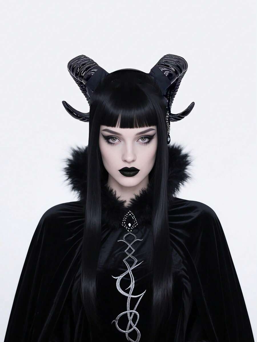 恶魔角头饰角色扮演头饰哥特式动物羊魔鬼角头饰万圣节狂欢派对服装道具