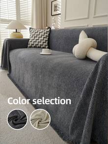 1 件套雪尼尔提花沙发盖毯，四季沙发座套，简约现代风格，可机洗，适合单人/双人/三人/四人沙发和组合沙发，家居装饰 - 深灰色 - 查看 1