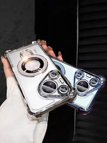 奢华电镀透明银色手机壳，带磁吸指环支架，镶嵌闪亮水钻，Y2K风格，防震防摔，夏季新款时尚硅胶软壳，兼容三星Galaxy S24 S25 Ultra FE A56 A16 4G 5G，兼容小米Redmi 14C，兼容华为荣耀OPPO Reno Realme MOTO Infinix，男女通用Y2K风格2025 - 銀色 - 查看 4