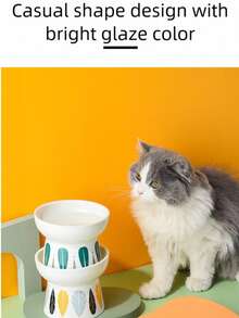 Tazón de cerámica para mascotas, tazón de gato estilo japonés, tazón de comida para gatos con patas altas, tazón de agua, tazón para mascotas para prevenir la tensión del cuello, diseño inclinado anti-derrame