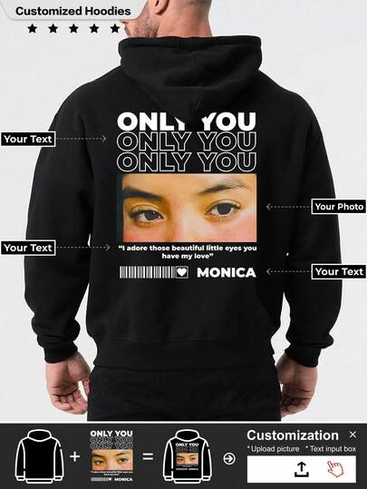 Customized Personalized Men's Hooded Sweatshirt. With Multiple Text Options Available. Just Upload The Picture And You'll Get It. A And Fashionable Choice. Make A One-Of-A-Kind Personalized Hooded Sweatshirt. This Is A Gift For Yourself And Also A Great Choice For Your Friends.
