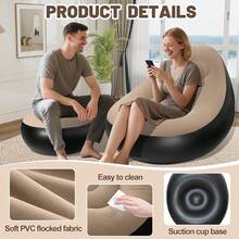 Lazy Sofa, Inflatable Sofa, Home Inflatable Leisure Chair, Flocked Sofa, With Inflatable Footrest, With Foot-Operated Air Pump, Suitable For Resting At Home Or In The Office, Outdoor Folding Sofa Chair Red, Brown