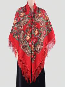 1pc Women's Autumn/Winter Bohemian Style Printed Square Scarf, Large Size Tassel Shawl Wrap Handkerchief, Multi-Scenario Use - Multicolor - View 19