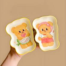 Cute Butter Bear Shaped Ceramic Dipping Sauce Dish, Appetizer Plate, Fruit Plate, Fries Plate, Snack Plate, Candy Dish, Cookie Plate, Trinket Dish, Suitable For Daily Use, Parties, Gifts - Multicolor - View 10