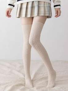 1/2/3/6双装女士过膝袜，针织链条设计，多色时尚百搭过膝袜，适合日常穿着，Y2K风格，春秋季节，舒适透气保暖 - 彩色 - 查看 3