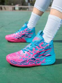 男士时尚减震运动鞋,涂鸦青少年篮球鞋 - 舒适、透气、防滑、减震运动鞋,适合训练、跑步和散步(手绘凹凸、迷彩不对称图案) - 蘭紅彩 - 查看 9