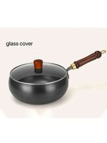 1 pieza Olla de hierro fundido sin revestimiento con tapa, olla de hierro de estilo chino de gran capacidad antiadherente, sartén multifuncional, apta para hervir sopa, saltear, calentamiento uniforme, aplicable a cualquier estufa, adecuada para hotel, restaurante, camping al aire libre, picnic, regalo