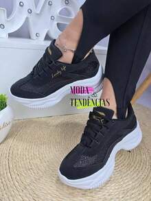 Women's Platform Sneakers, Beautiful, Comfortable And Resistant (LARGE SIZE) - Màu đen lấp lánh - Xem 5
