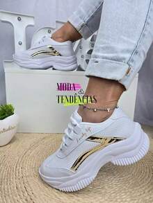 Women's Platform Sneakers, Beautiful, Comfortable And Resistant (LARGE SIZE) - White Gold - View 5
