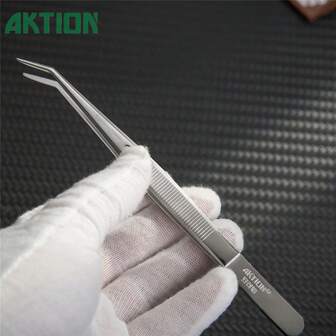 Pinzas de acero inoxidable de calidad alemana con punta curva antiestática para manualidades de arte de uñas DIY