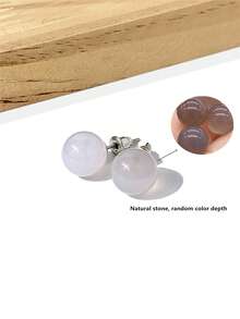 1 Pair 8mm Round Natural Stone Stud Earrings, Elegant & Fashionable Jewelry For Women - 8mm Natural Stone Earrings - View 22