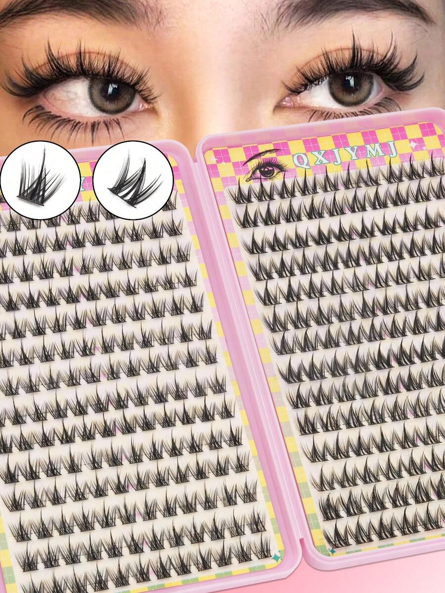 308pcs Independent Cluster False Eyelashes Large Capacity Volume Eyelash Box Set Soft And Fluffy Eyelash Clusters Cartoon Style Suitable For Cosplay D Curl Reusable Eyelash Clusters Suitable For DIY At Home Easy To Wear Eyelash Extension Tool - 彩色 - 查看 1
