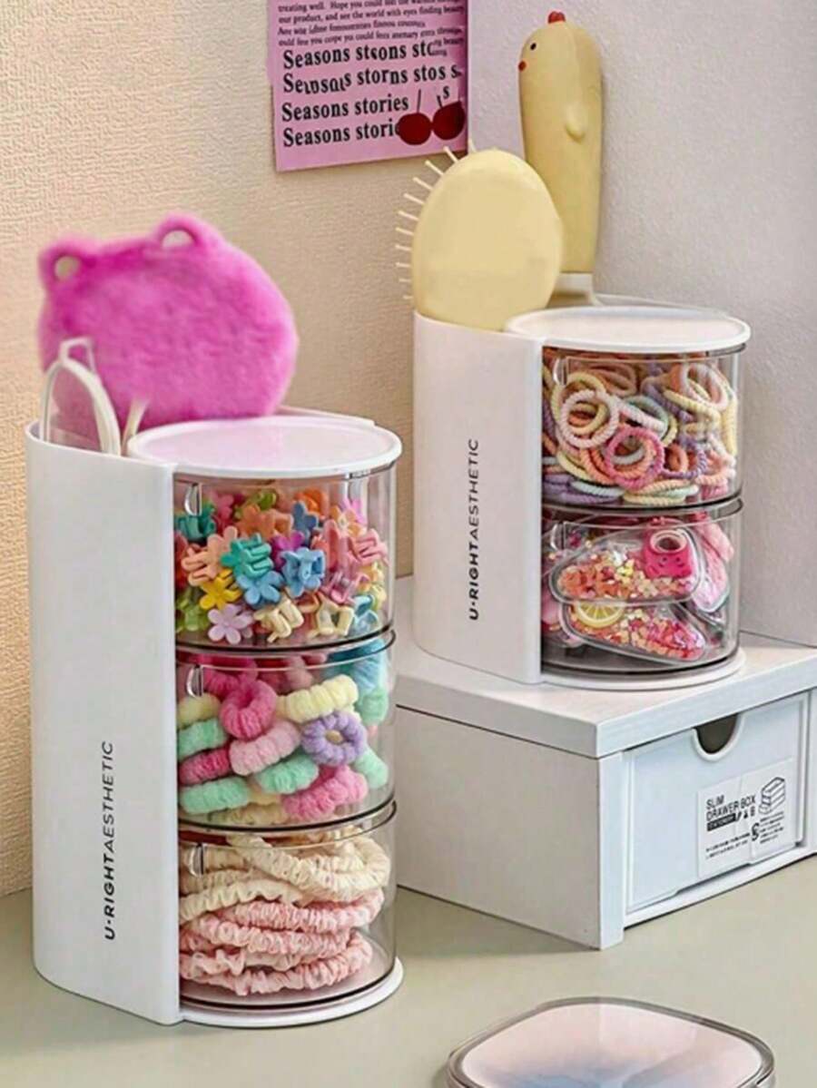 صندوق تخزين اكسسوارات شعر الأطفال قطعة واحدة، مشابك شعر دوارة للبنات، ربطات شعر مطاطية، شرائط شعر، صندوق مجوهرات الشعر