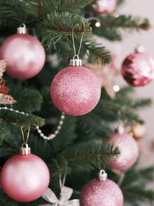 96 个粉色迷你防碎圣诞球，3 厘米/1.1 英寸圣诞树装饰挂球，适用于生日万圣节节日婚礼派对装饰，圣诞节 - 彩色 - 查看 2