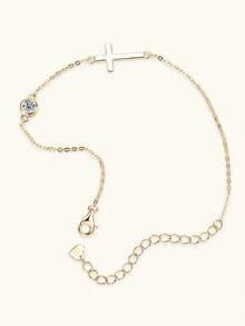 XUJIA 1pc 925 Sterling Silver 4mm (0.3 Carat) Round Cut Moissanite Bracelet, Classic Cross Design Bracelet, Women's Daily/Birthday/Anniversary Jewelry Gift