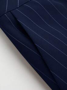 欧美时尚女士休闲条纹高腰阔腿直筒裤 - 藏蓝色 - 查看 4