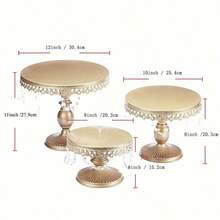 3Pcs Antique Cake Stand Set - Round Metal Cupcake Stands With Pendants And Beads - Elegant Dessert Display, For For Wedding, Birthday Party Decor,Dessert Table Display Set/Food Display Stands/Christmas Decorations For Home/Christmas Decor/Funny Gifts - 香檳色 - 查看 9