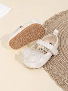 1 Paar Mädchen Blumen PU Klettverschluss Design flache süße Prinzessinnen Schuhe, geeignet zum Krabbeln, erste Schritte, Taufe, Frühling/Herbst