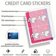 4pcs Sanrio Style Cute Cartoon Credit Card Stickers, Adorable Hello Kitty Pattern, Credit Card Decor Stickers, Protective Stickers, Creative Small Gift, Matte Finish, Durable PVC Card Stickers, Protect Privacy, Waterproof & Scratch-Resistant - Perfectly Fit For Credit Cards, Bank Cards, Transportation Cards, Can Be Removed Damage-Free, Perfect Gift For Halloween & Christmas!
