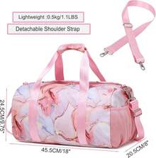 Dafelile Bolsa de lona deportiva para niñas, bolsa de baile para adolescentes, bolsa de viaje para llevar a cabo el fin de semana para pasar la noche, bolsa de gimnasio, bolsa de ballet de viaje con - Mármol rosa dorado. - Ver 9