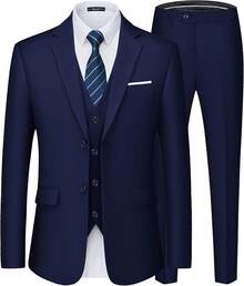 Men's Suits Tuxedo Suit Set 3 Piece 2-Button Solid Prom Wedding Party Vest PantsChristmas WW7J - Màu xanh hải quân - Xem 1