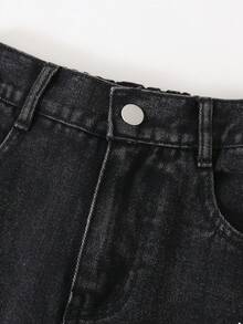 男童休闲街头风闪电雪花印花水洗黑色直筒牛仔裤，春夏新款 - 黑色 - 查看 4