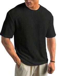 Kit Of 2 Men's Textured Oversized T-Shirts, Year-End Weight - Đen và Đen - Xem 1