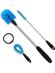 三合一长柄杯刷、吸管清洁器、瓶刷 - 尼龙刷毛刷，适用于清洁杯子、马克杯、茶壶、酒瓶、醒酒器等家居清洁用品