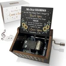 (Shipping Included)Music Box Gifts For Grandma You Are My Sunshine Hand Crank Engraved Wooden Musical Boxes Sunflower Gift For Grandmother On Birthday Christmas Mothers Day(Black),18556982 - Black - View 1