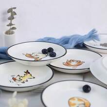 Super Cute Cartoon Animal Ceramic Sauce Dishes, Seasoning Dishes, Little Cat Dog Bird Feeding Bowls, Sushi Soy Dipping Bowls, Appetizer Plates, Dessert Plates, Set Of 6-Cats-5 Inch,18562369 - 黑色 - 查看 5