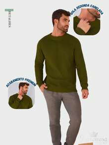 Baronesa Tricot Men's Ribbed Knit Sweater Premium Casual Boat Neck Sweater - Army Green - View 6